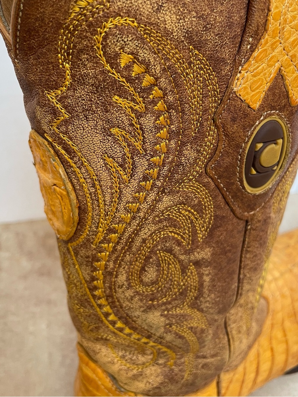 VTG Cuadra Caiman Leather Western Cowboy Boots Honey Hornback J Snip Toe Mens 9 - Picture 7 of 16